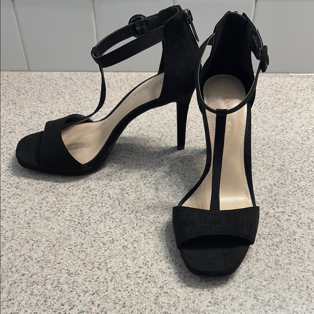 Kelly & Katie Black Suede Heels with Ankle Strap